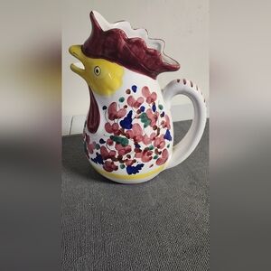 Hand-Painted Vintage Rooster Ceramic Pitcher - Multicolor